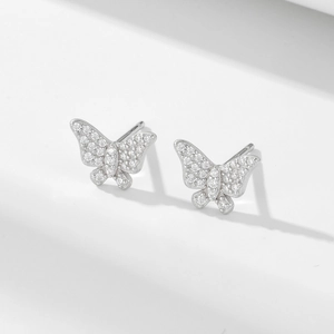 Élégantes boucles d'oreilles papillon en argent S925 avec pavé de zircons étincelants