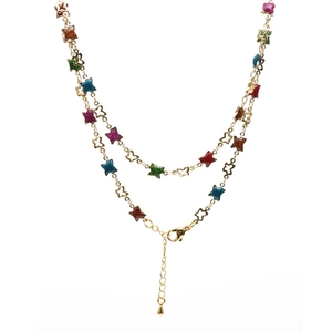 Fashion Copper Multicolor Zirconia Butterfly Heart Star Pendant Necklace For Women Candy Colored Electroplated Box Chain Daily Jewelry