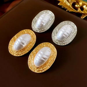 Retro Oval Stud Earrings With Alloy Imitation Artificial Pearl And 925 Sterling Silver Earring Post French Style Elegant For Women