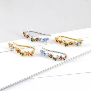 Multi Color Cubic Zirconia Ear Climber Earrings Geometric Copper With 925 Sterling Silver Earring Post For Women