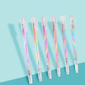 Set of 6 rotating tricolor gradient gel pens with rainbow ink for scrapbooking and journaling