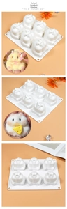 6-cavity silicone hamster mold for baking and crafting 3D mousse or plaster figures