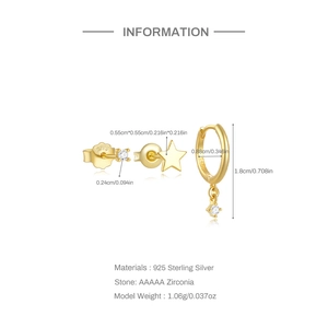 Detailed view of gold 925 sterling silver earrings set with zircon dimensions and weight