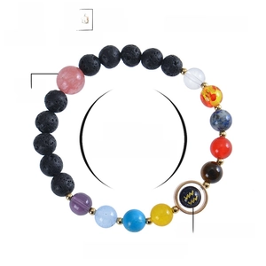 Zodiac bracelet featuring natural lava stone, blue goldstone, and colorful crystal beads