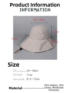 Guida alle taglie per cappello da sole a righe in cotone e lino con misure