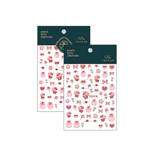 Stickers à ongles 5D japonais avec cœurs et fleurs roses pour un nail art romantique en 3D