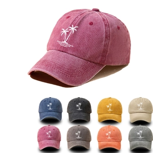 Washed Cotton Baseball Cap Coconut Tree Embroidery Adjustable Vintage Dad Hat For Men Women Outdoor Sun Protection
