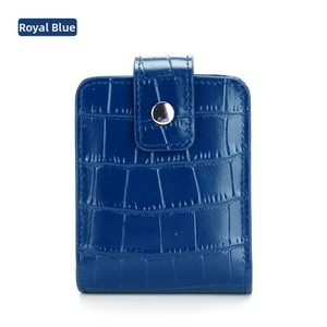 Macro view of Royal Blue crocodile pattern PU leather lipstick pouch with mirror