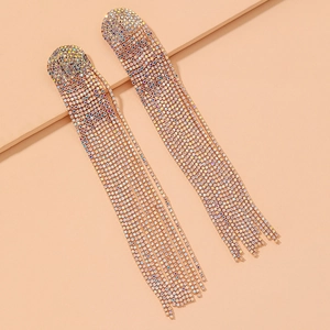 Boucles D'oreilles Longues À Franges Exagérées Alliage Strass Avec Tige En Argent Sterling 925 Élégant Femmes