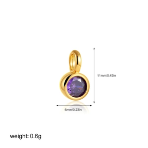 Detailed view of 18K gold pendant with purple gemstone and clear size measurements