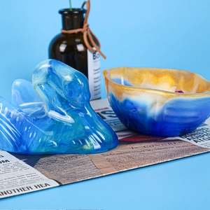Artistic swan resin storage box set with blue flow pattern and gold glitter details