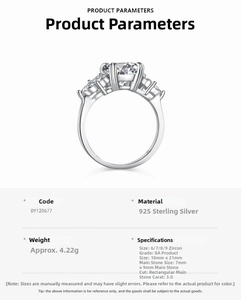 Detail of S925 sterling silver ring featuring 3.0ct radiant cut square zircon stone