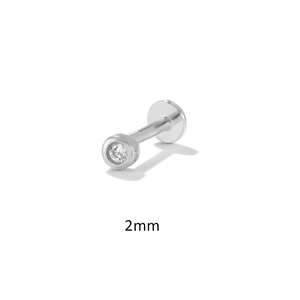 Detail showing a 2mm cubic zirconia stud earring with S925 sterling silver screw back