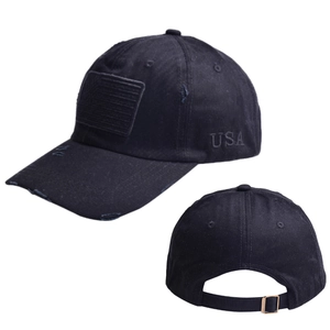 Casquette baseball noire délavée USA en coton avec broderie vintage et sangle réglable