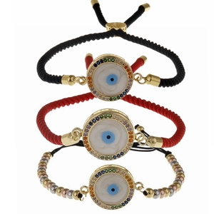 Evil Eye Bracelet Copper Micro Inlaid Zircon Gold Plated Braided Rope Adjustable Lucky Turkish Jewelry For Women Men