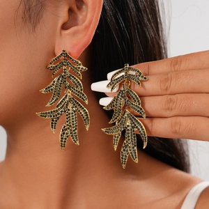 Boucles D'oreilles Pendantes Feuille Vintage Alliage Strass Avec Tige En Argent Sterling 925 Bijoux Rétro Pour Femmes