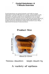 Detailed view of carved tiger eye butterfly stone with precise size measurements