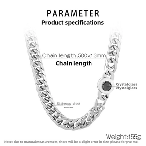 Tableau de tailles détaillé du collier chaîne cubaine en acier avec cristal noir incrusté
