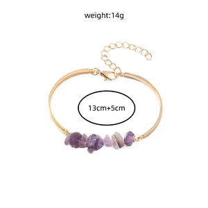 Detail view of amethyst stone bracelet with lobster clasp and adjustable extension chain