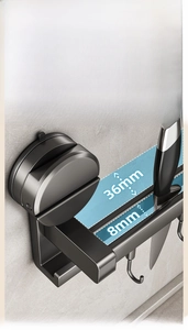 Detail view of kitchen suction rack showing 36mm wall distance and 8mm knife slot width