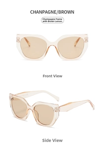 Detaillierte Front- und Seitenansichten der polygonalen Champagner-Sonnenbrille