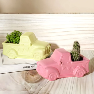 Stampi per vasi da fiori creativi a forma di pickup in ceramica gialla e rosa opaco