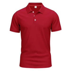 Detail of red quick-dry polo shirt showing honeycomb texture and three-button collar