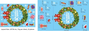 Detaillierte Maße der Weihnachtskranz Wandaufkleber und festlichen Fensterschmuck-Sets