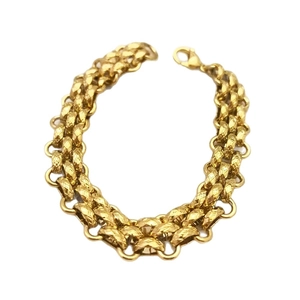 Luxurious gold stainless steel punk link bracelet with textured geometric pig nose style chain