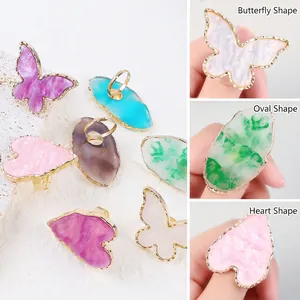 Anillo paleta para manicura de resina en forma de mariposa, óvalo y corazón con oro