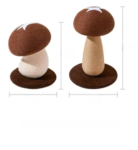 Detailed size comparison of mushroom cat scratchers with sisal rope and plush base