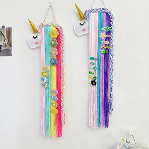 Organisateur Barrettes Licorne Feutre Laine Arc-En-Ciel Suspension Murale Décoration Chambre Enfant Rangement