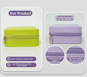 Detailed view of high-quality stitching on mini square PU leather jewelry boxes