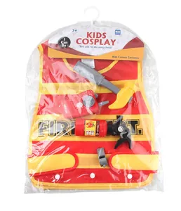 Detailed kids firefighter costume set with vest, radio, axe, extinguisher and whistle