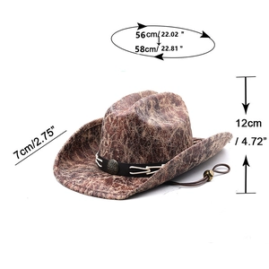 Brown faux suede western cowboy hat with marble texture and size dimension markings