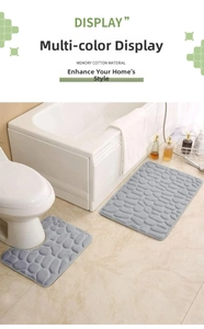Detail view of light grey memory cotton bath mat set with 3D pebble texture for bathroom