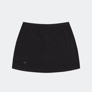 Black stretch mini skirt with pleats and cross logo for sports and casual wear