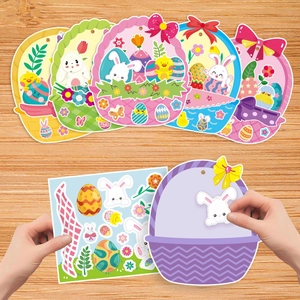 Easter DIY Basket Craft Set Easter Egg Card Sticker With Ribbon Kids Handmade Party Holiday Decoration