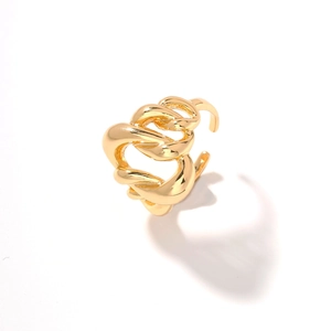Chic 18k gold irregular woven chain design open ring with a minimalist metal aesthetic