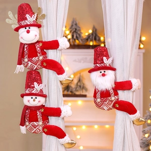 Christmas Curtain Buckles Sequin Plush Santa Claus Snowman Reindeer Tieback Holiday Indoor Decor Hook And Loop Fastener