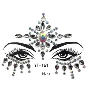 Detailed pattern of iridescent and silver facial rhinestones with oval center gem YT-161