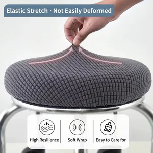 Elastic round stool cover in dark grey waffle fabric with high stretch and durability