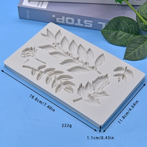 Detailed grey leaf pattern silicone mold for DIY cake decorating and resin crafting