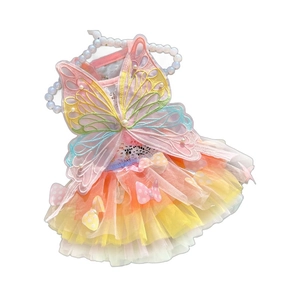 Princess rainbow pet dress with butterfly embroidery on pearl hanger for small dogs