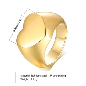 Detail of gold heart signet ring showing 13.5mm width and 12.11g weight measurements