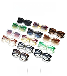 Detailed grid view of stylish square sunglasses in twelve vibrant colors and frames