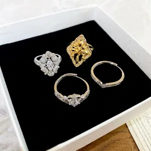 Exquisite flower zircon open ring set in luxury gift box with elegant design