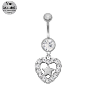 Piercing de nombril en acier chirurgical 316L avec pendentif cœur pentagramme et zircon