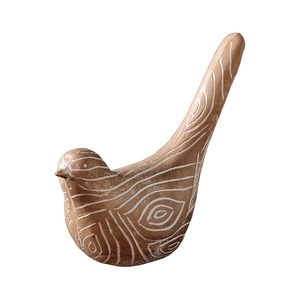 Creative minimalist resin bird ornament with brown wood grain texture for home decor