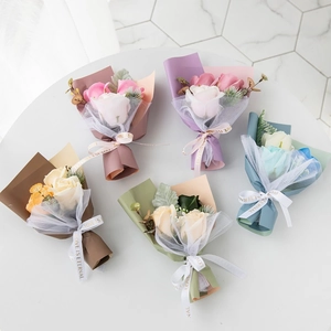 Mini Soap Flower Bouquet Handmade Simulation Rose With Love Eternal Ribbon For Valentines Mother Day Wedding Gift